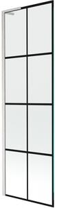 Mexen Next L, 1-křídlová vanová zástěna 60 x 150 cm, 6mm čiré sklo-černý vzor, ​​6mm čiré sklo, profil broušená ocel, 895-060-000-03-77-97