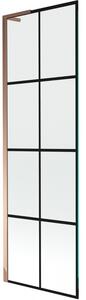 Mexen Next L, 1-křídlová vanová zástěna 60 x 150 cm, 6mm čiré sklo-černý vzor, ​​růžové zlato profil, 895-060-000-03-77-60