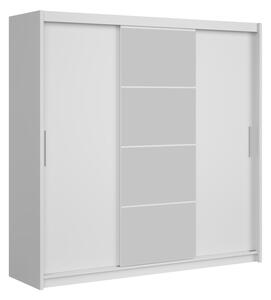 Skříň LEFITA 220 cm s posuvnými dveřmi, zrcadlem, 2 šatními tyčemi, 2 šuplíky a policemi, bílá