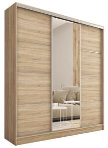 Šatní skříň LITOLARIS MAX 180 se zrcadlem, 4 šuplíky a 2 šatními tyčemi, výška 235 cm, dub sonoma