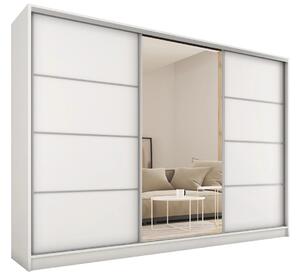 Šatní skříň LITOLARIS MAX 250 se zrcadlem, 4 šuplíky a 2 šatními tyčemi, výška 235 cm, bílý mat