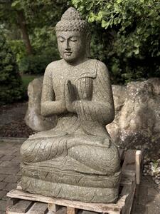 Kamenný Buddha z basanitu 120 cm – výjimečná socha z Jávy