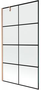Mexen Next, 1-křídlová vanová zástěna 100 x 150 cm, 6mm čiré sklo - černý vzor, ​​měděná matná, 895-100-000-00-70-77