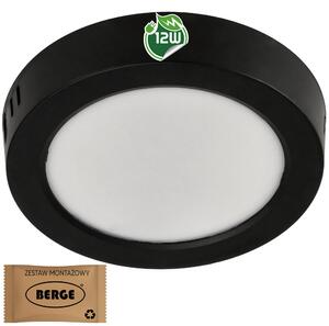 BERGE Kulatý LED panel přisazený - černý - 12W - PC - neutrální bílá
