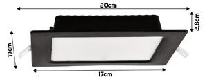 BERGE Čtvercový LED panel zapuštěný - černý - 12W - PC - neutrální bílá