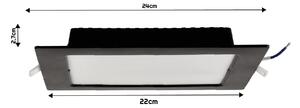 BERGE Čtvercový LED pabel zapuštěný - černý - 18W - PC - neutrální bílá