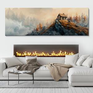 Obraz na plátně - Starý dům v mlžných skalách FeelHappy.cz Velikost obrazu: 150 x 50 cm