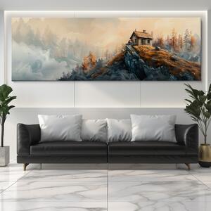 Obraz na plátně - Starý dům v mlžných skalách FeelHappy.cz Velikost obrazu: 120 x 40 cm