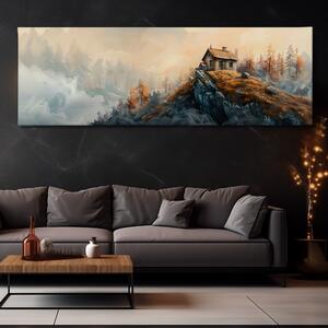 Obraz na plátně - Starý dům v mlžných skalách FeelHappy.cz Velikost obrazu: 120 x 40 cm