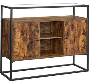 Konzolový stolek se skleněným povrchem a skříňkou 100 x 35 x 80 cm, vintage