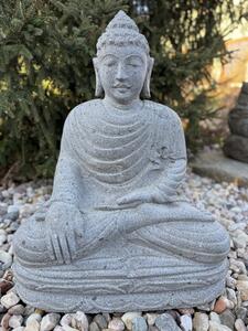 Buddha v pozici sukhasana z říčního kamene – 50 cm
