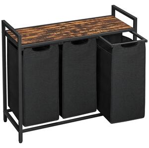 Koš na prádlo, se 3 vytahovacími a odnímatelnými kapsami, 3 x 38 L, černý