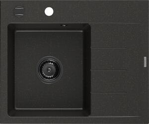 Mexen Ben, 1-komorový granitový dřez 600x500x190 mm, levý + černý sifon, černá-zlatá metalíza, 6522605000-75-B