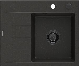 Mexen Ben, 1-komorový granitový dřez 600x500x190 mm, pravý + černý sifon, černá-zlatá metalíza, 6523605000-75-B