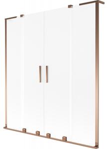 Mexen Velar L Duo, 2-křídlová posuvná vanová zástěna 140 x 150 cm, 8mm sklo námraza, růžové zlato, 896-140-003-32-60