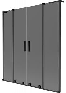 Mexen Velar L Duo, 2-křídlová posuvná vanová zástěna 140 x 150 cm, 8mm šedé sklo, černá matná, 896-140-003-42-70