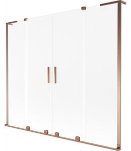 Mexen Velar L Duo, 2-křídlová posuvná vanová zástěna 200 x 150 cm, 8mm sklo námraza, růžové zlato, 896-200-003-32-60