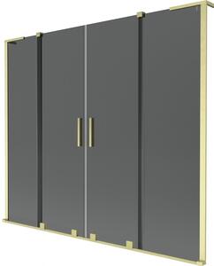 Mexen Velar L Duo, 2-křídlová posuvná vanová zástěna 170 x 150 cm, 8mm šedé sklo, zlatá matná, 896-170-003-42-55