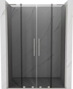 Mexen Velar L Duo, posuvné sprchové dveře do otvoru 140 cm, 8mm šedé sklo, broušená ocel, 871-140-003-42-97