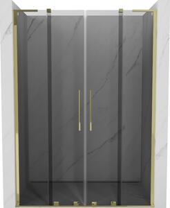 Mexen Velar L Duo, posuvné sprchové dveře do otvoru 140 cm, 8mm šedé sklo, zlatá lesklá, 871-140-003-42-50