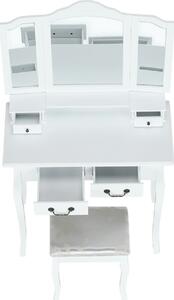 Tempo Kondela Toaletní stolek REGINA NEW s taburetem, bílá/stříbrná