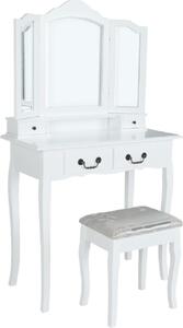 Tempo Kondela Toaletní stolek REGINA NEW s taburetem, bílá/stříbrná