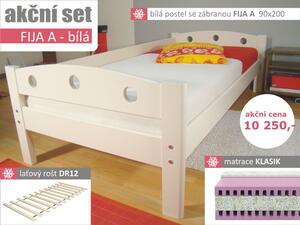 Akční set FIJA A BÍLÁ bílá postel + rošt + matrace (akční set FIJA A - bílá postel se zábranou - SLEVA)