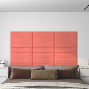 Nástěnné panely 12 ks růžové 60 x 15 cm samet 1,08 m²