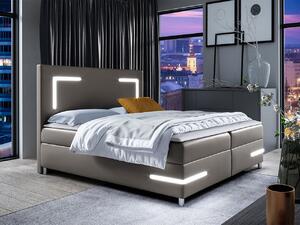 HezkýNábytek.cz Manželská postel 140 cm Frinesa LED (světlohnědá) (s roštem a matrací) (s úl. prostorem) (s LED osvětlením). 1104110