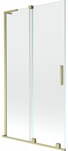 Mexen Velar L, 2-křídlová posuvná vanová zástěna 100 x 150 cm, 8mm čiré sklo, zlatý matný profil, 896-100-003-01-55