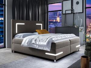 HezkýNábytek.cz Manželská postel 140 cm Frinesa LED (hnědá) (s roštem a matrací) (s úl. prostorem) (s LED osvětlením). 1104117