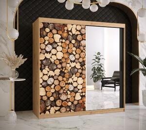 Šatní skříň Abi Drewno 2 Barva korpusu: Dub - Artisan, Rozměry: 180 cm, Dveře: Drewno - dřevo + zrcadlo