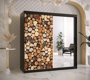 Šatní skříň Abi Drewno 2 Barva korpusu: Černá, Rozměry: 180 cm, Dveře: Drewno - dřevo + zrcadlo