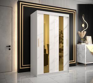 Šatní skříň Abi Golden Pole Barva korpusu: Bílá, Rozměry: 100 cm, Dveře: Bílý Marmur + zlaté zrcadlo