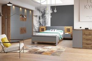 Casarredo - Komfort nábytek Postel LIVORNO 66, 160x200, s čalouněným čelem, dub wotan/šedá