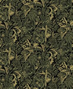 Černo-zeleno-zlatá vliesová tapeta s květinami a listy, SUM505, Summer, Khroma by Masureel