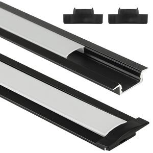 LED profil zapuštěný 1m hliníkový zapuštěný montáž černý + mléčné stínidlo sada ECOLIGHT