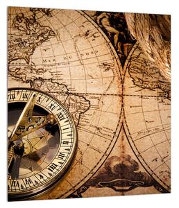 Historický obraz mapy světa a kompasu (30x30 cm)