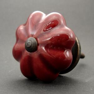 Keramická úchytka-Bordó červený květ Barva kovu: stříbrná