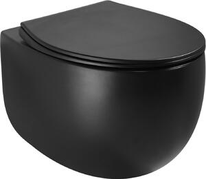 Mexen Egg, závěsná WC mísa Rimless s duroplastovým sedátkem s pomalým zavíráním, černá matná, 30245070
