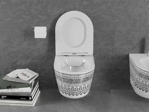 Mexen Lena, závěsná WC mísa Rimless s duroplastovým sedátkem s pomalým zavíráním, bílá-černý vzor, ​​30224095