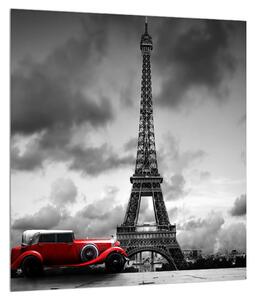 Obraz Eiffelovy věže a červeného auta (30x30 cm)