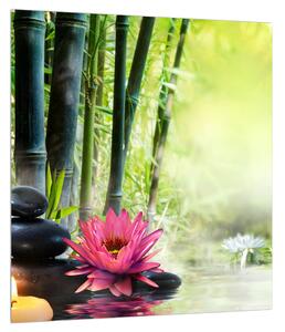 Obrázek lotusu, bambusu a svíčky (30x30 cm)