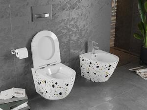 Mexen Lena, závěsná WC mísa Rimless s duroplastovým sedátkem s pomalým zavíráním, bílá-terazzo vzor, ​​30224096