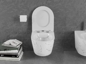 Mexen Lena, závěsná WC mísa Rimless s duroplastovým sedátkem s pomalým zavíráním, imitace mramoru-bílý kámen, 30224093
