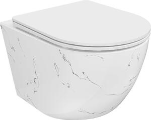 Mexen Lena, závěsná WC mísa Rimless s duroplastovým sedátkem s pomalým zavíráním, imitace mramoru-bílý kámen, 30224093