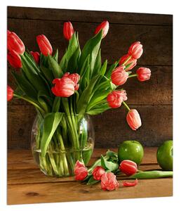 Obraz červených tulipánů ve váze (30x30 cm)