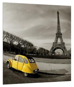 Obraz Eiffelovy věže a žlutého auta (30x30 cm)