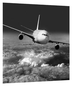 Černobílý obraz letadla v oblacích (30x30 cm)