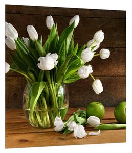 Obraz bílých tulipánů ve váze (30x30 cm)